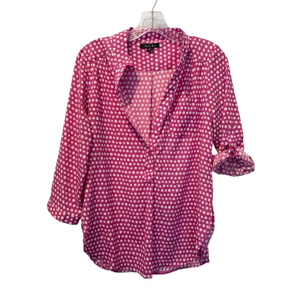 Antilia Femme Stretch Womens Top Small Pink 3/4‎ Sleeve Button Up Retro Chic